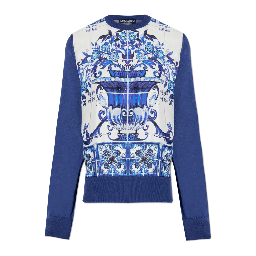 Dolce & Gabbana Zijden top met Majolica-patroon Blue Dames