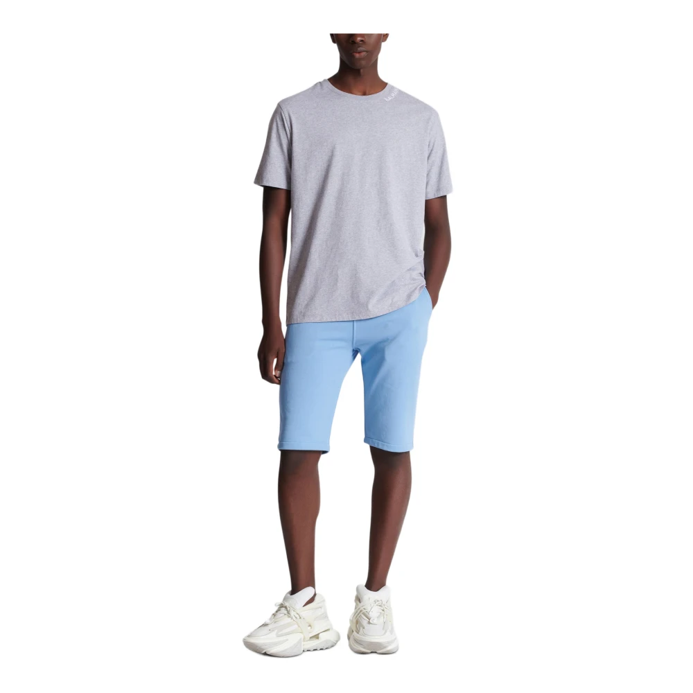 Balmain Katoenen shorts met flock Paris-logo Blue Heren