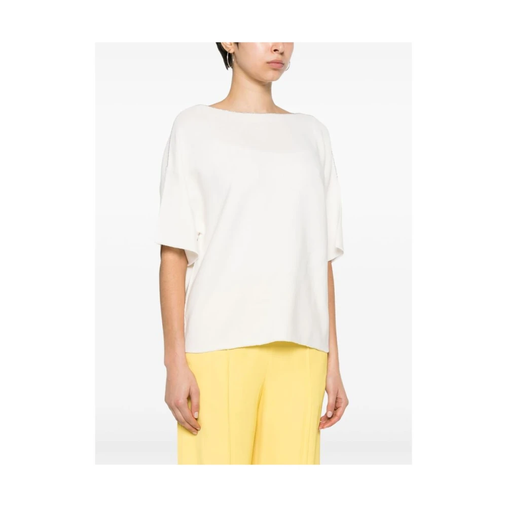 Fabiana Filippi Witte Katoenen Gebreide T-shirt met Ketting-Link Details White Dames