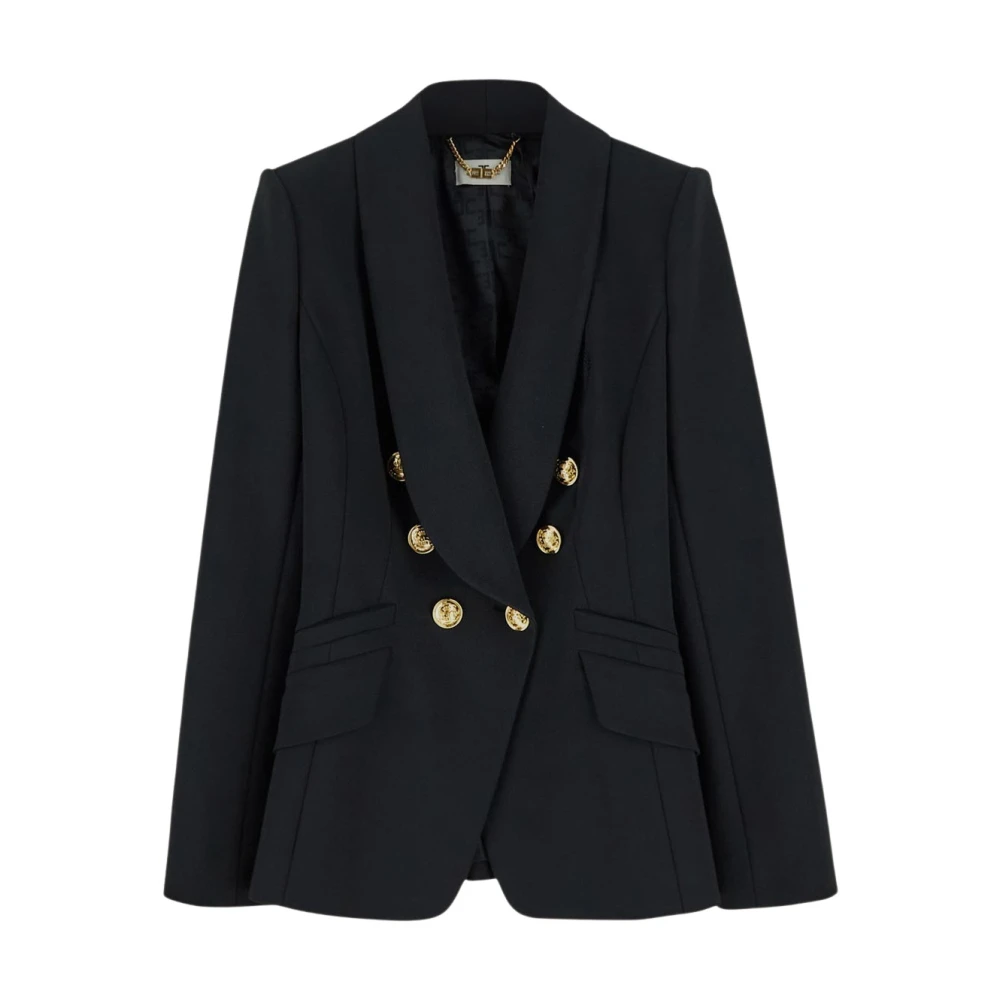 Elisabetta Franchi Zwarte Polyesterjas voor Vrouwen Black Dames
