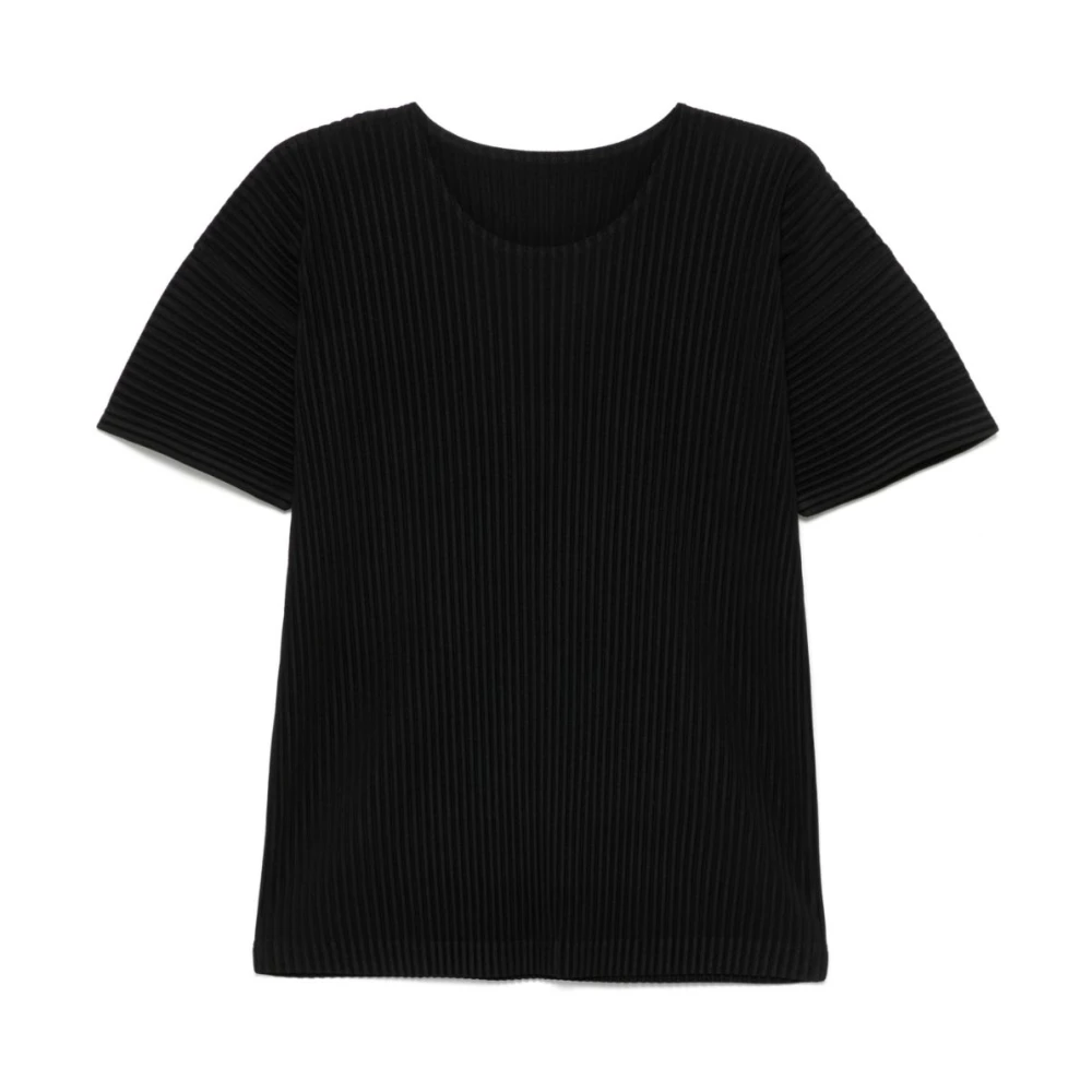Issey Miyake Zwarte Geplooide T-shirt voor Mannen Black Heren