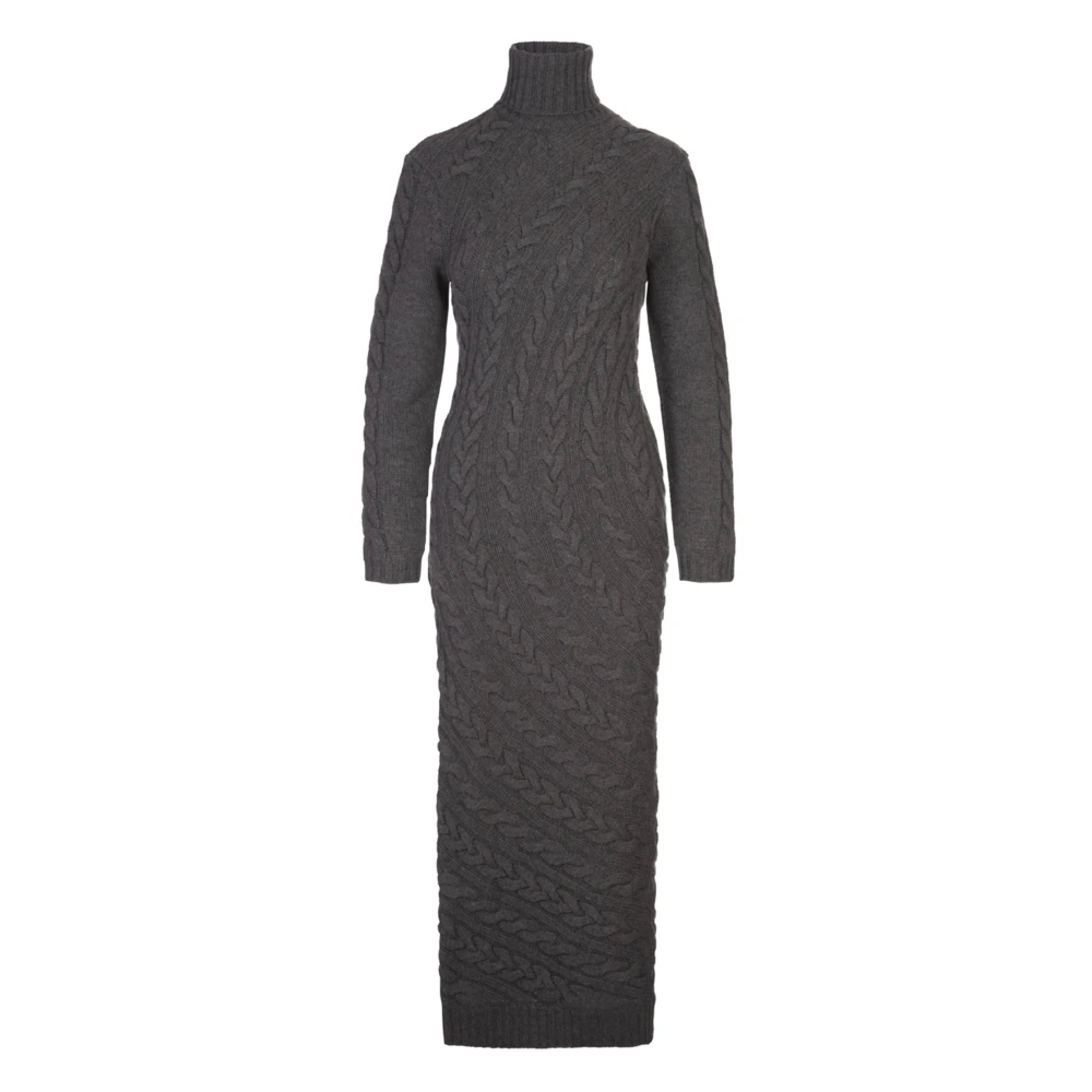 Max Mara Grijze Kabeltrui Jurk Geribbelde Zoom Gray Dames