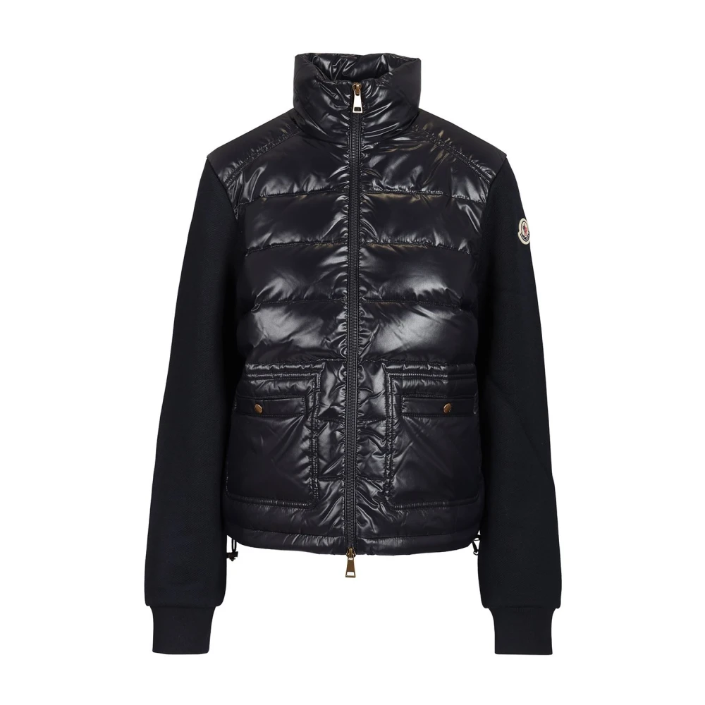 Moncler Cotton Zip-Up Sweatshirt With Nylon Front - Female - Down Jackets - Blue - Xs - Jackets