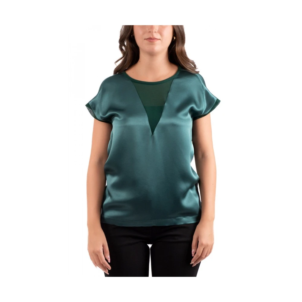 Pinko Satijnen Blouse met Georgette Inzet Green Dames