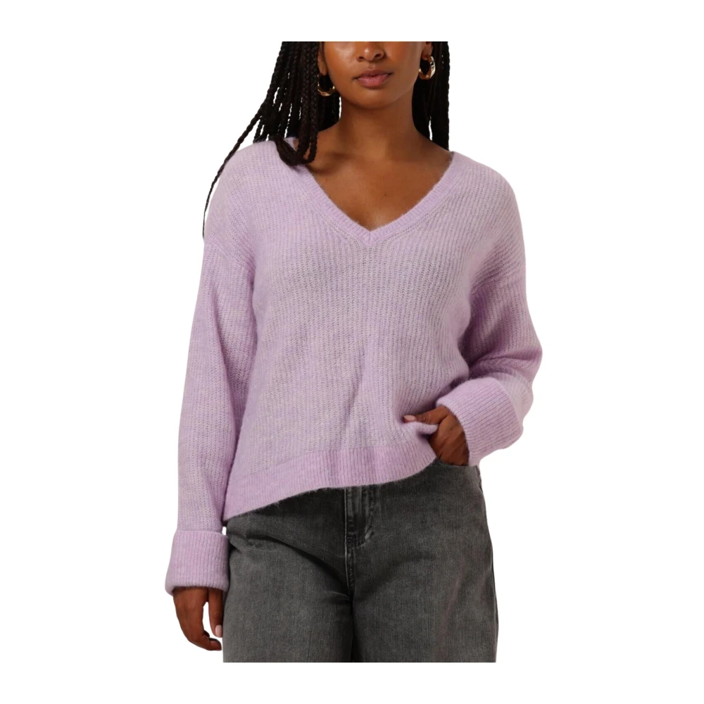 moss copenhagen Paarse V-Hals Trui Elegant Comfort Purple Dames