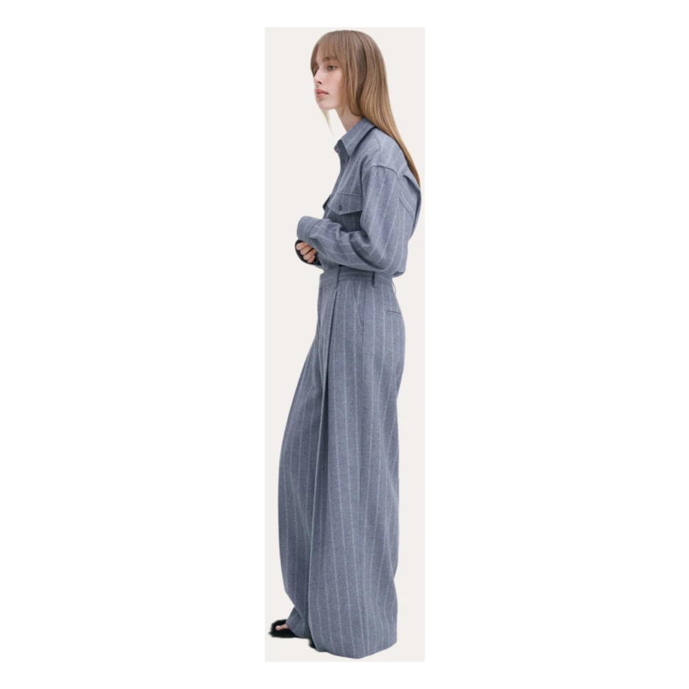 Filippa K Blauw Gestreepte Wijde Geplooide Broek Blue Dames