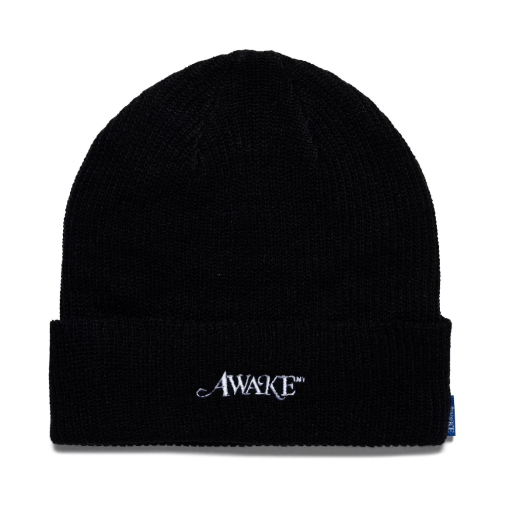 Awake Ny Mannelijk Zwart Accessoires Heren, One Size, E Geribbelde Gebreide Muts