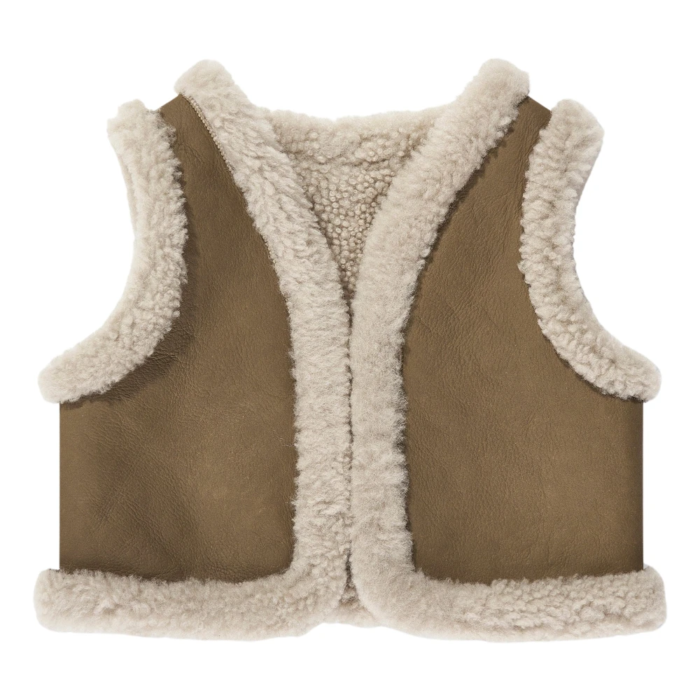 Bonpoint Brown Waistcoats, Unisex, 6 M, Faux Shearling Gilet In
