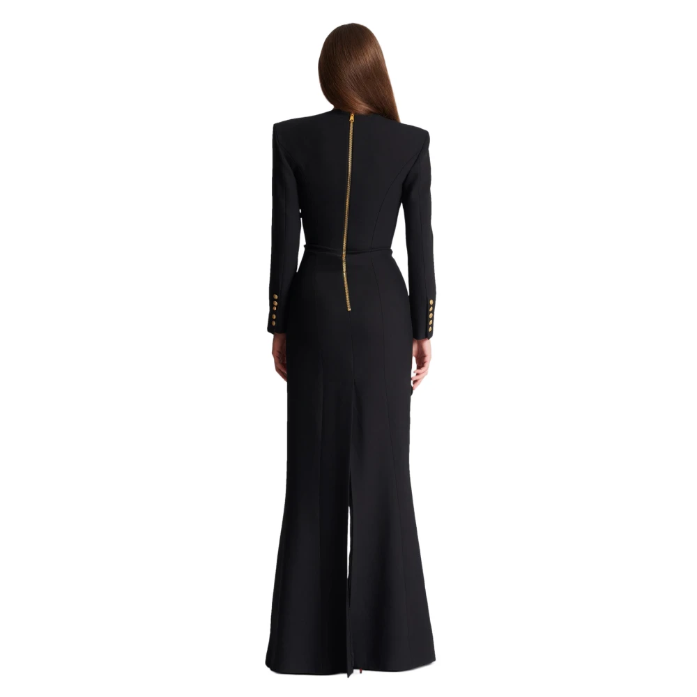 Balmain Gestructureerde Crêpe Lange Jurk Black Dames