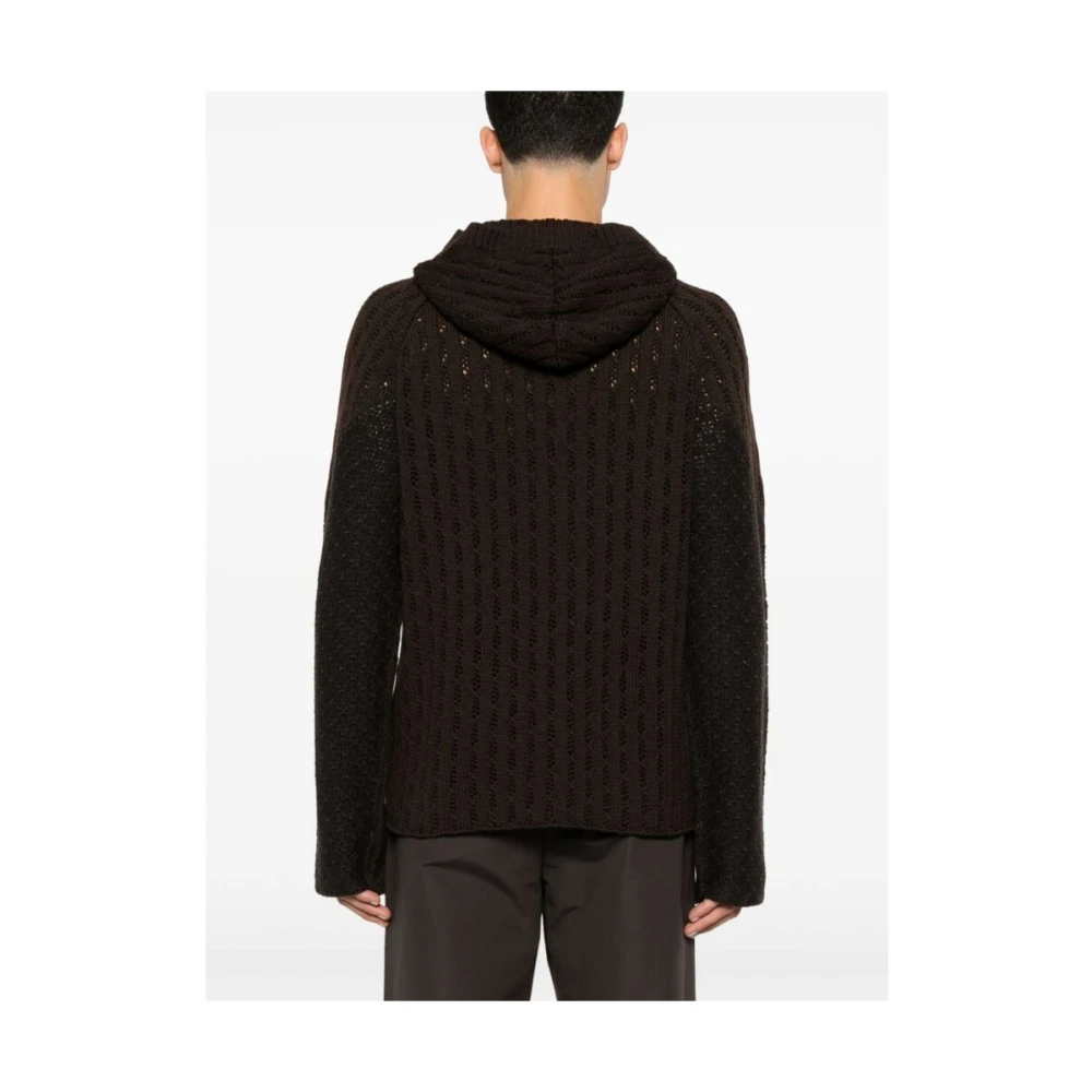 ROA Bruin Grijs Wollen Gebreide Hoodie Trui Brown Heren