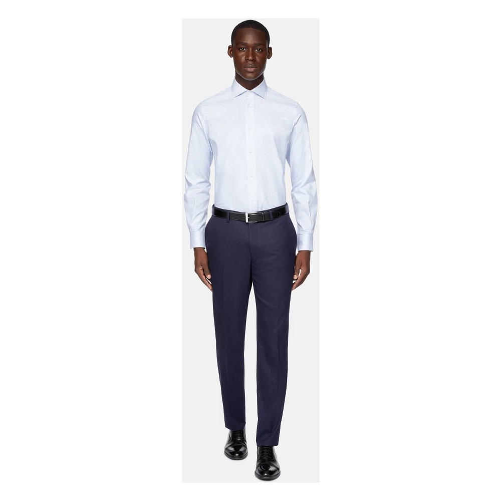 Boggi Milano Twill Checjk Windsor Kraag Overhemd Regular Fit Blue Heren