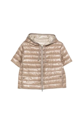 Zip Fastening Short-Sleeve Hooded Jacket