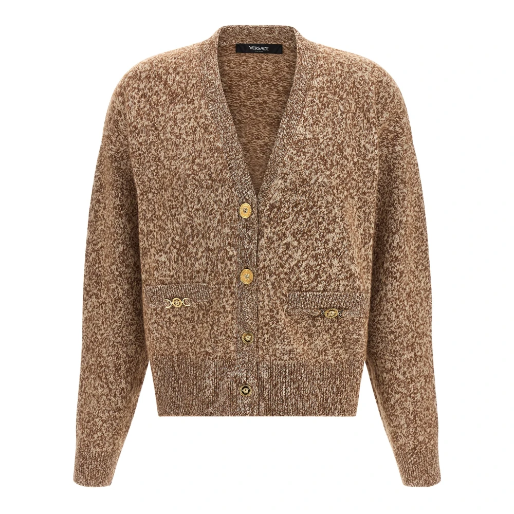 Versace Women's Beige Cardigans, Xs, Moulin Cashmere-Blend Knit Boxy Cardigan