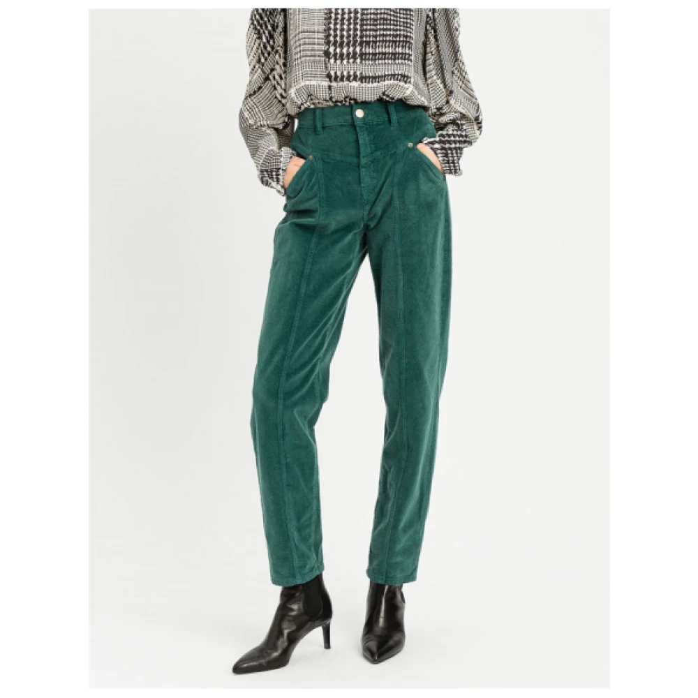 Twinset Donkergroene Corduroy Broek met Hoge Taille Green Dames