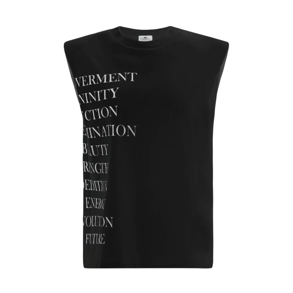 Elisabetta Franchi Black Jersey T-Shirt With Lettering Print - Female - Sleeveless Tops - Xs - Tops