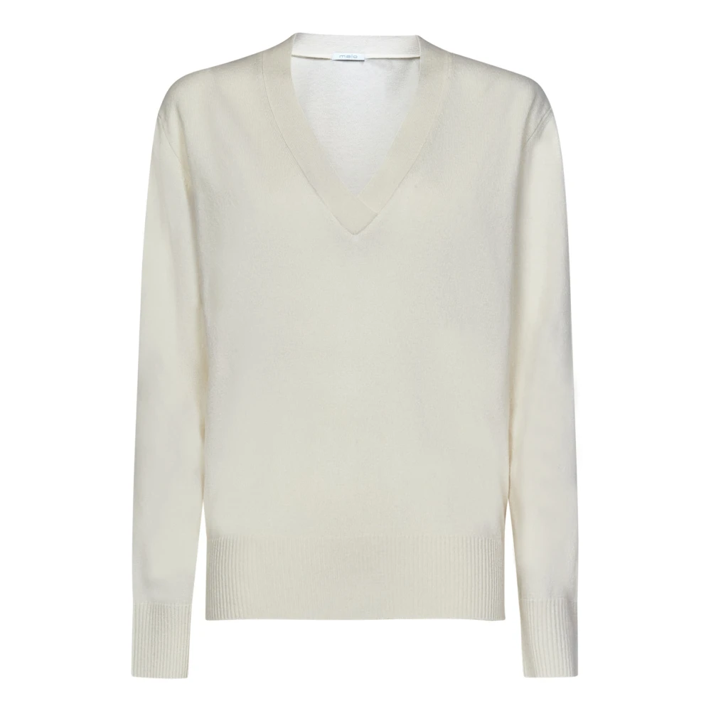 Malo Gezellige Cream Cashmere V-Neck Sweater White Dames