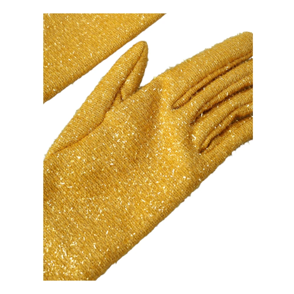 Dolce & Gabbana Gouden Lurex Mid Arm Handschoenen Yellow Dames