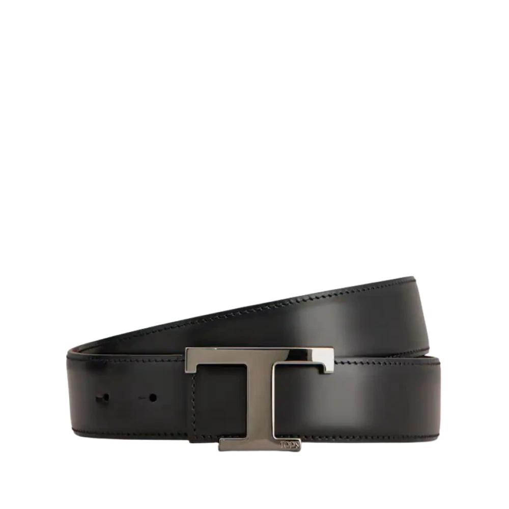 Tod's Men's Black Reversible Leather Belt With T Buckle