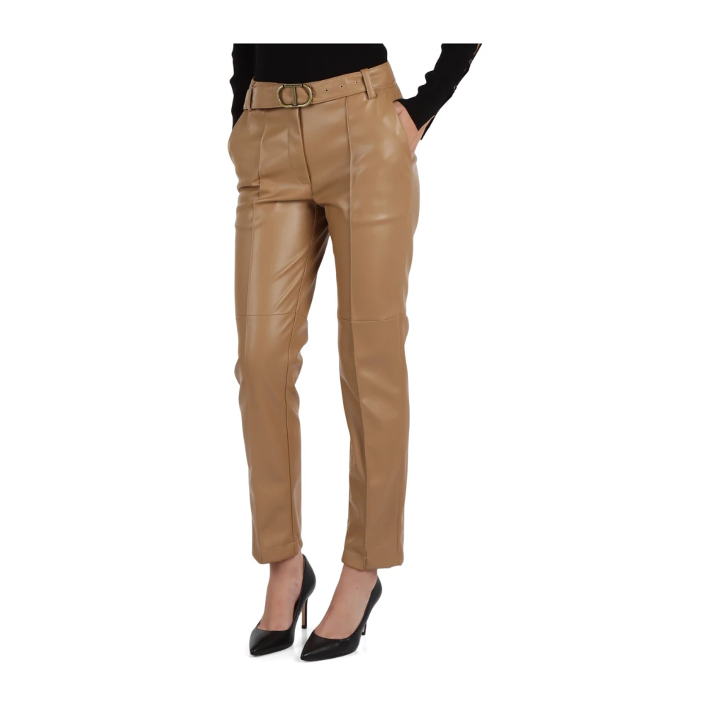 Twinset Imitatieleren Broek met Afneembare Riem Brown Dames