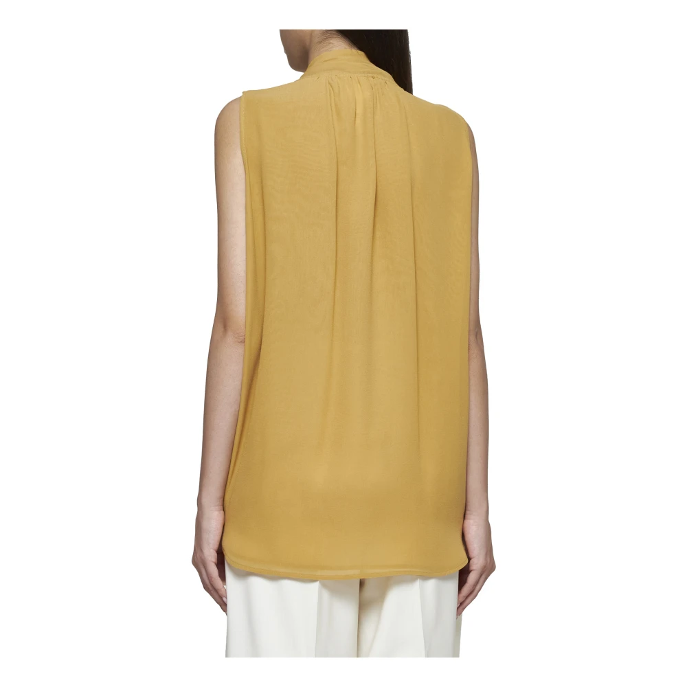 Max Mara Gouden Zijden Georgette Strik Blouse Beige Dames