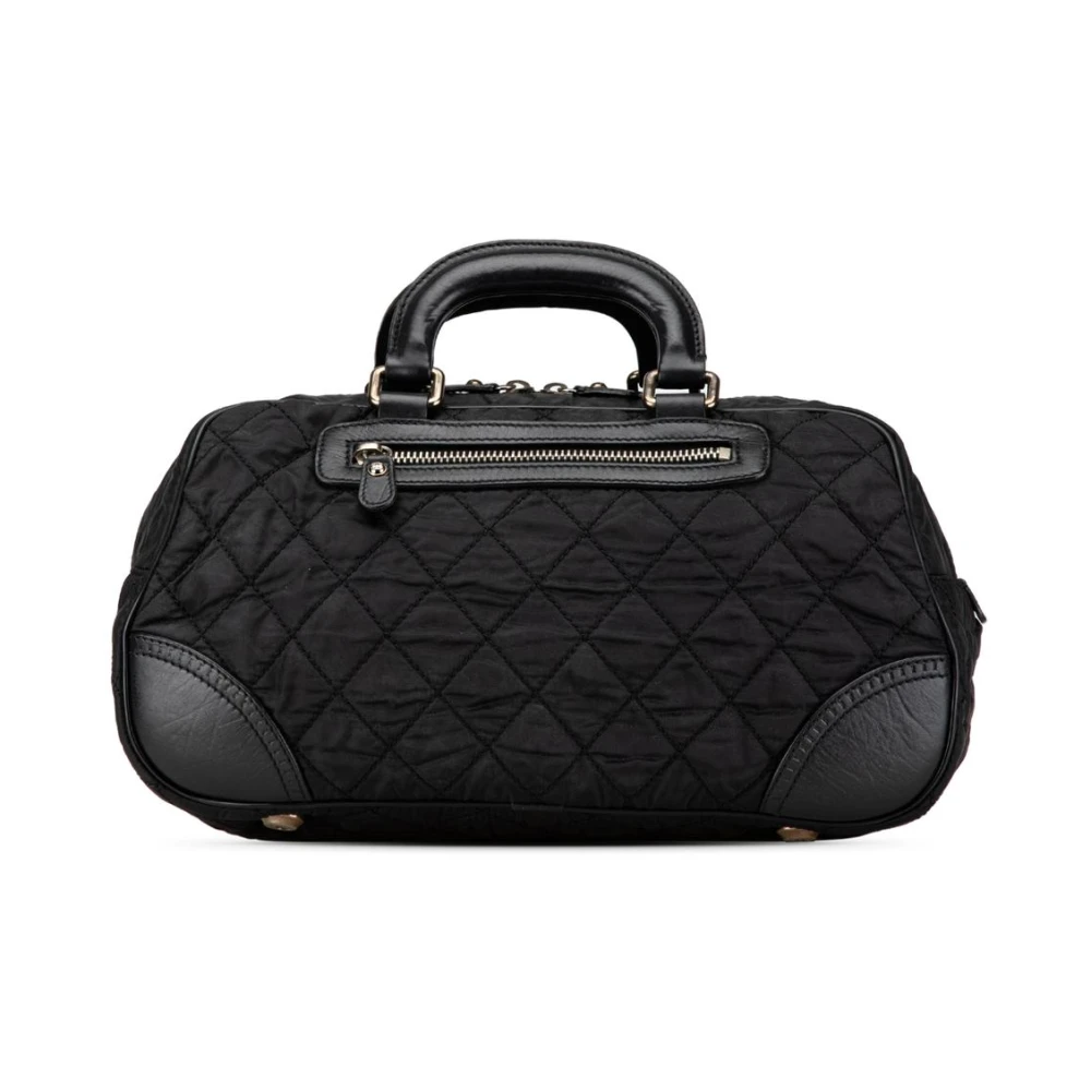 Chanel Vintage Women's Black Pre-Owned Quilted Nylon Satchel Handbag