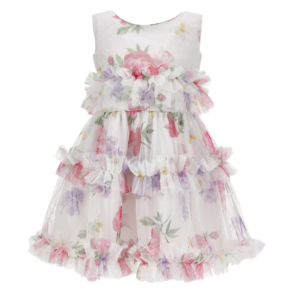 Monnalisa Girls Tulle Flower Dress In Multicolour - Female - Dresses - Multicolor - 6 Y - Kids