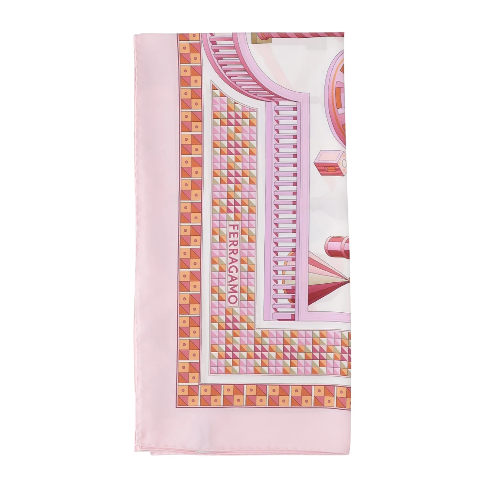 Salvatore Ferragamo Roze Zijden Nadir Print Vierkante Sjaal Multicolor Dames