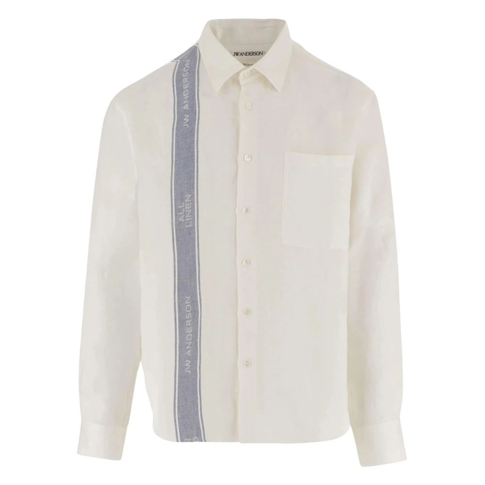 Jw Anderson Men's White Logo-Stripe Button-Down Linen Shirt - Casual Shirts - M - Shirts