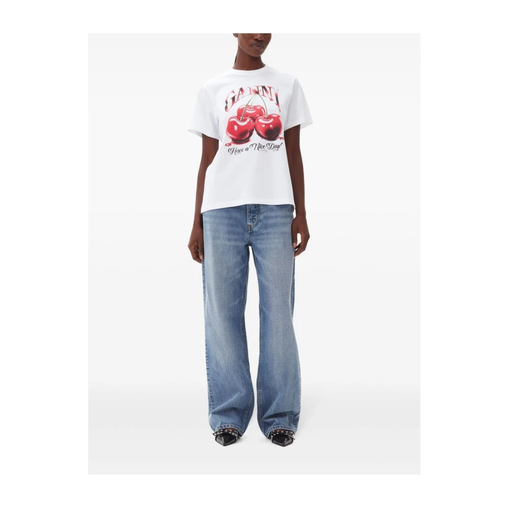 Ganni Grafische Print Ronde Hals T-shirt White Dames
