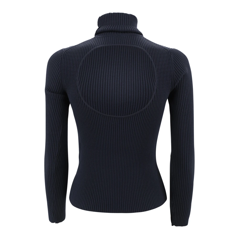 P.a.r.o.s.h. Blauwe Ribgebreide Trui met Cut-Out Detail Blue Dames