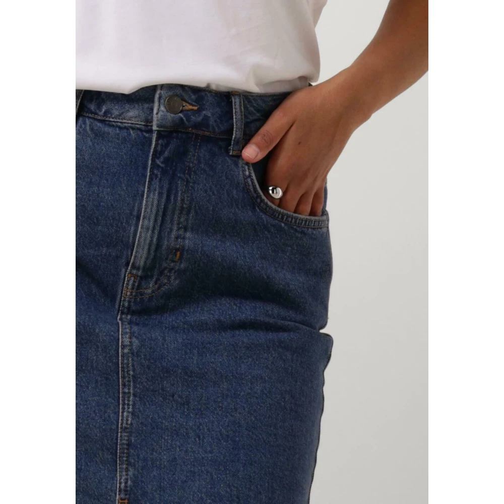 Object Denim Midi Rok Casual Chic Look Blue Dames