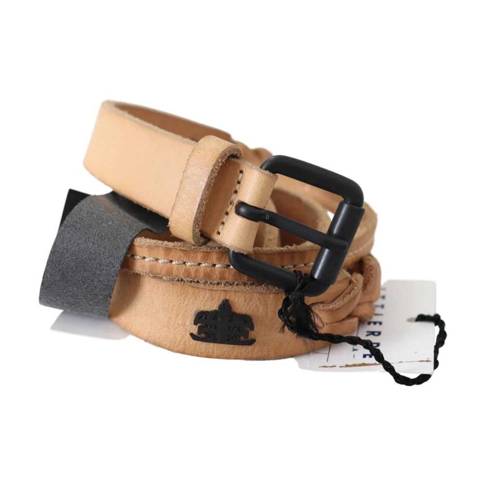 Scervino Street Light Brown Slim Leather Black Logo Buckle Belt Belt - 85 cm / 34 Inches - Image 3