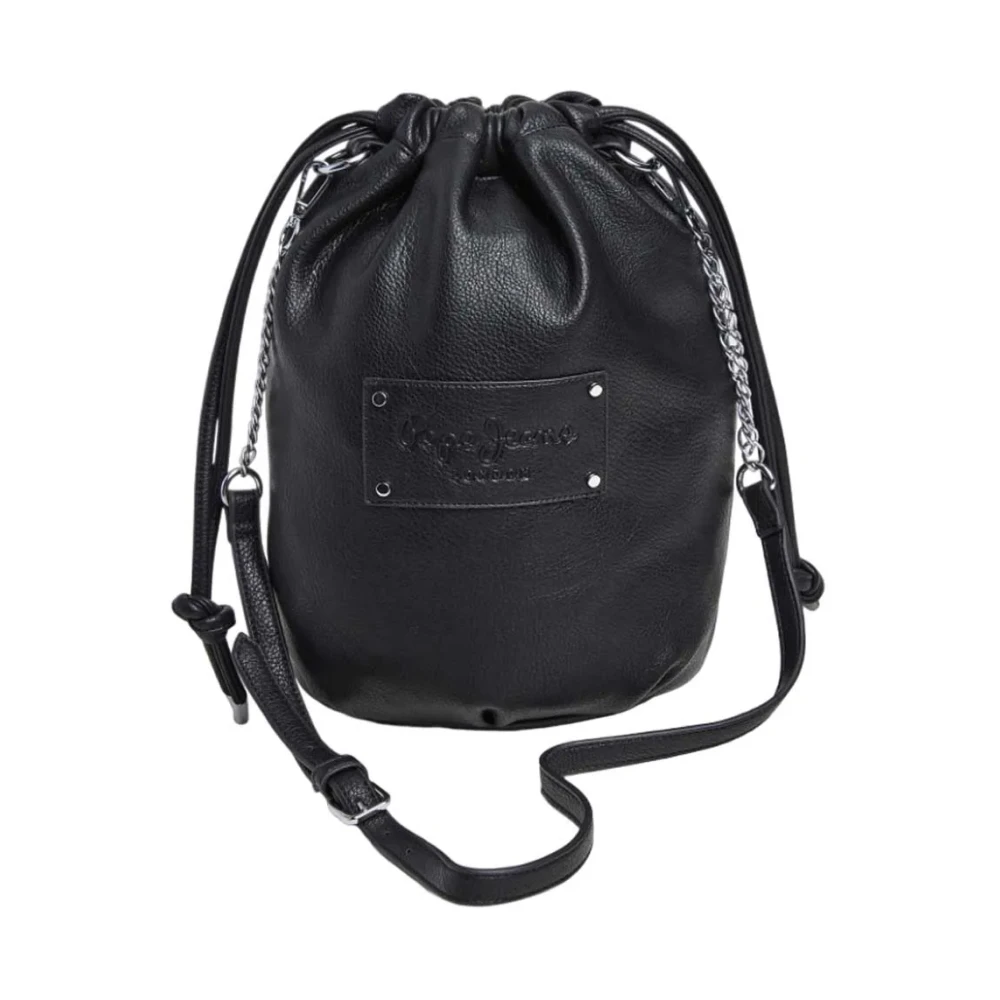 Pepe Jeans Iconische Zwarte Eco-lederen Trekkoordtas Black Dames