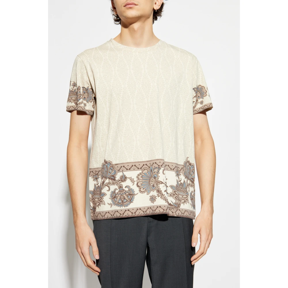 ETRO Katoenen T-shirt met print Beige Heren