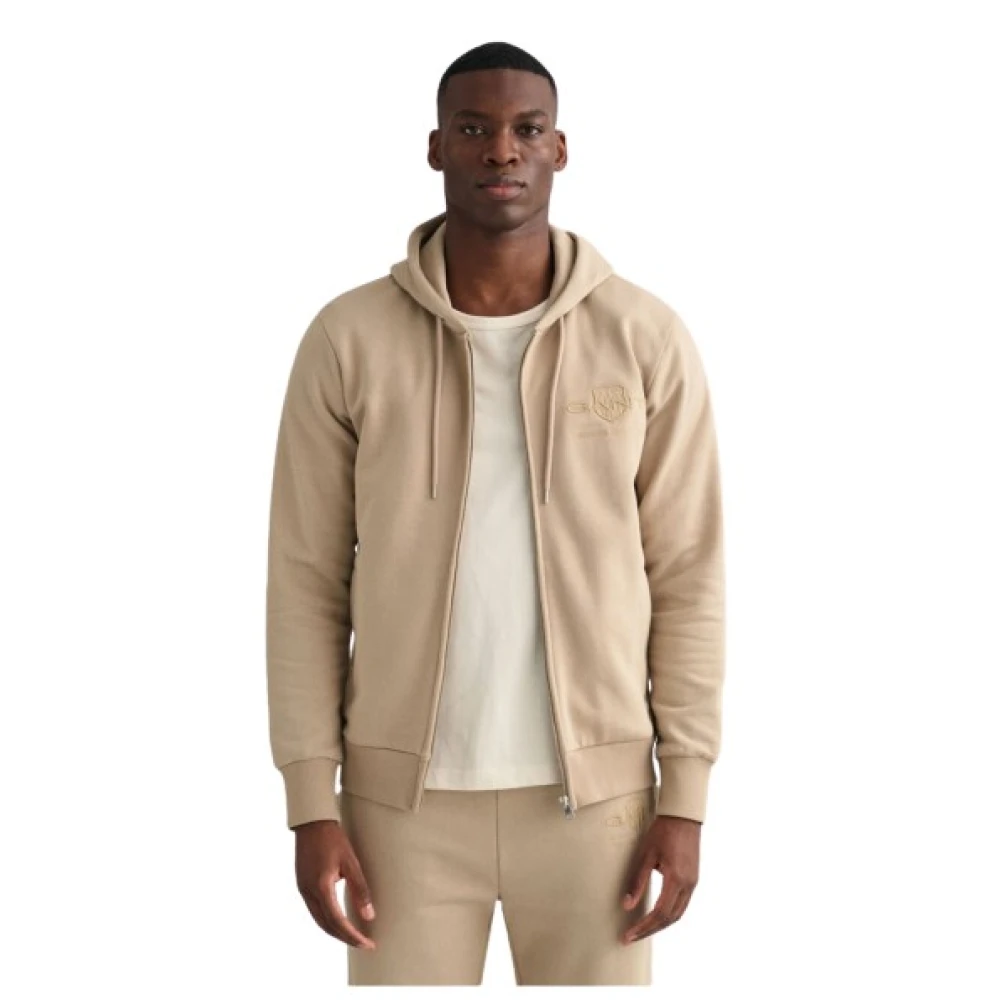 Gant Dragkedja Hoodie Tonal Archive Shield Brown, Herr