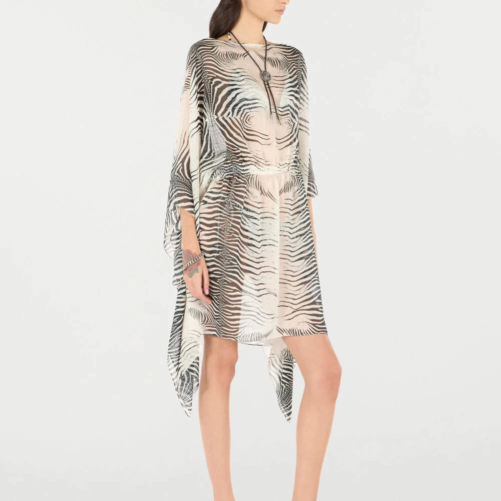 Roberto Cavalli Zebra Print Caftan Jurk Black Dames