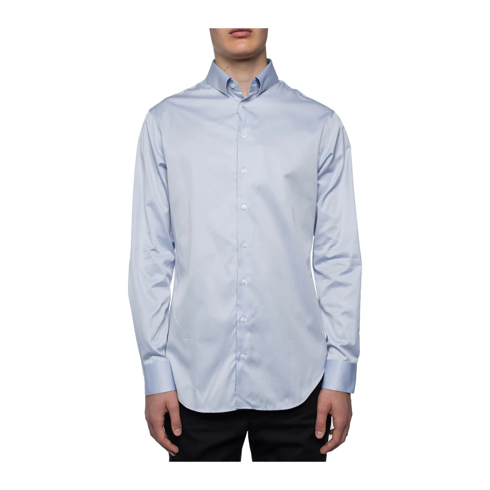 Giorgio Armani Blauw Katoenen Snap Kraag Shirt Blue Heren