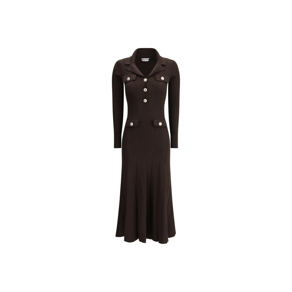 Self Portrait Geribbelde Midi Jurk met Klassieke Revers Brown Dames