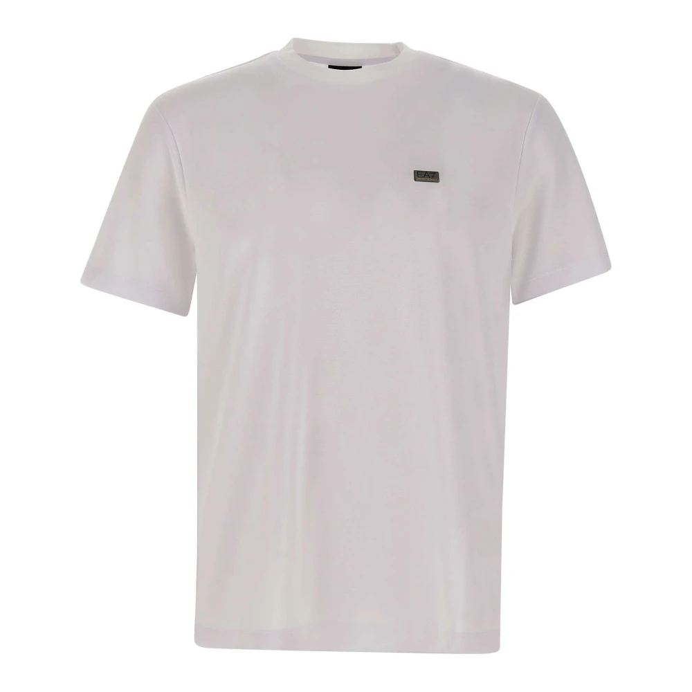 Emporio Armani Ea7 Mannelijk Wit Tops Heren, 2XL, Polyester, Modal-Blend Metallic Logo T-Shirt