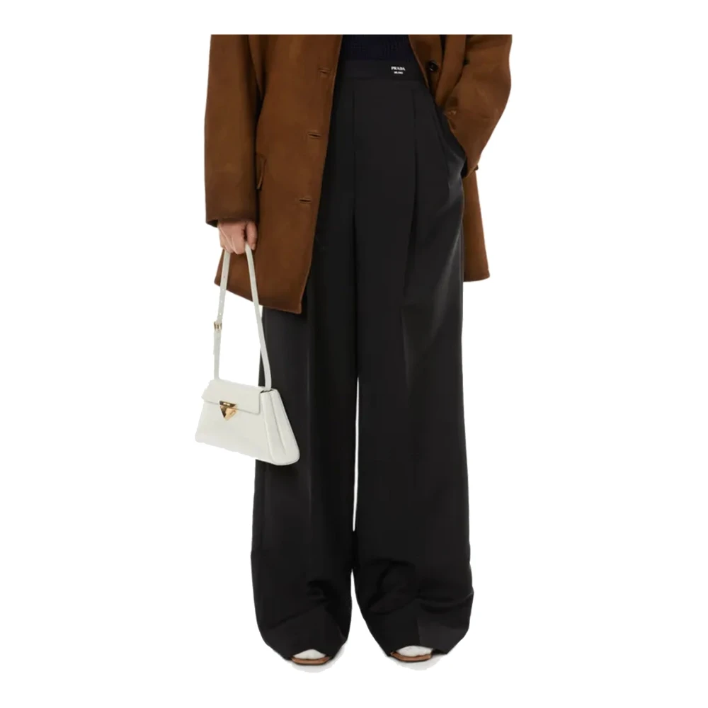Prada Mohair Wol Wijde Broek Vrouwen Black Dames