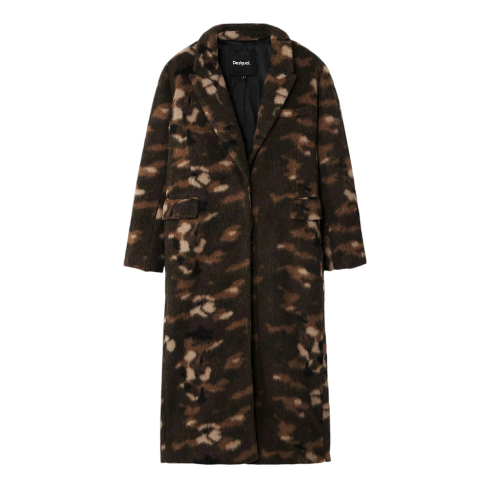 Desigual Groene Wol Lapel Jas Herfst Winter Multicolor Dames