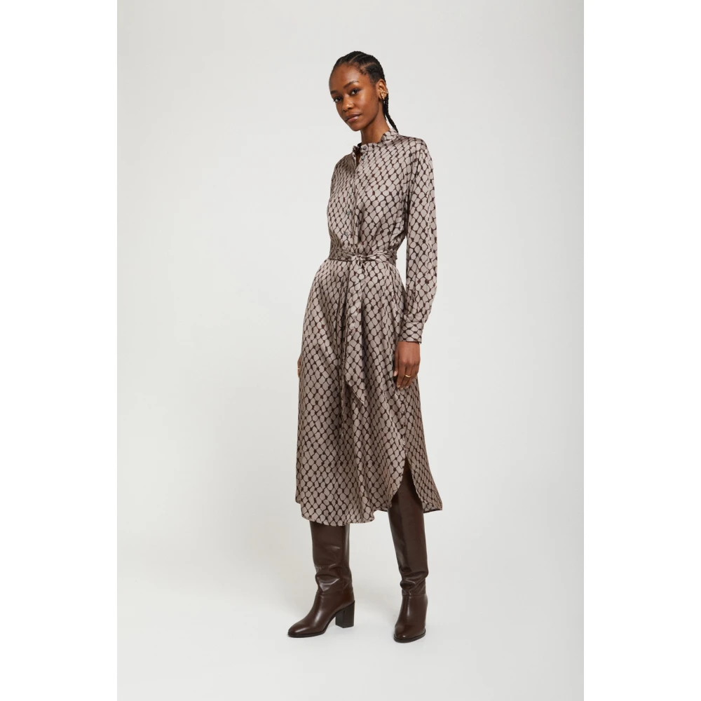Ottod'Ame Elegante Geruit Patroon Midi Jurk Brown Dames
