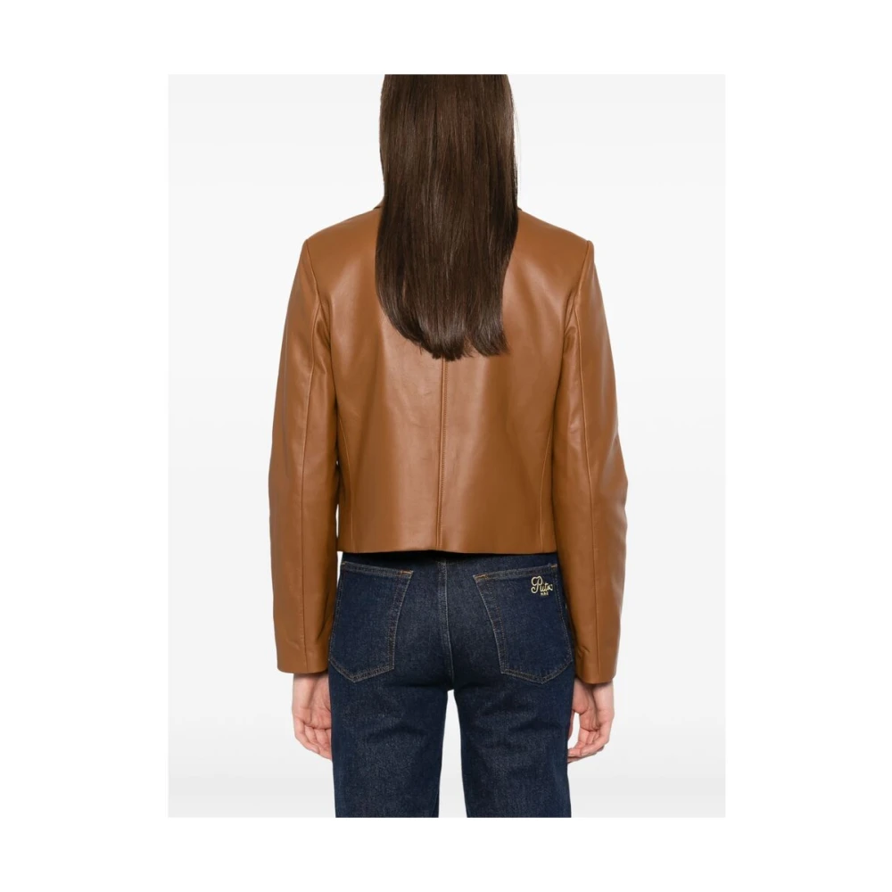 Frame Parijse Chic Leren Buitenkleding met Schoudervullingen Brown Dames