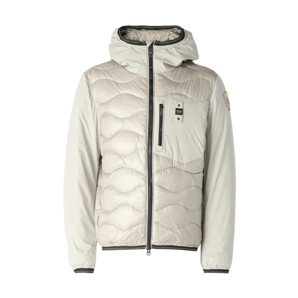 Blauer Nylon gewatteerde jas met capuchon Beige Heren
