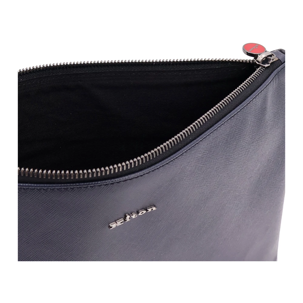 Kiton Leren Clutch met Frontaal Logo Blue Heren