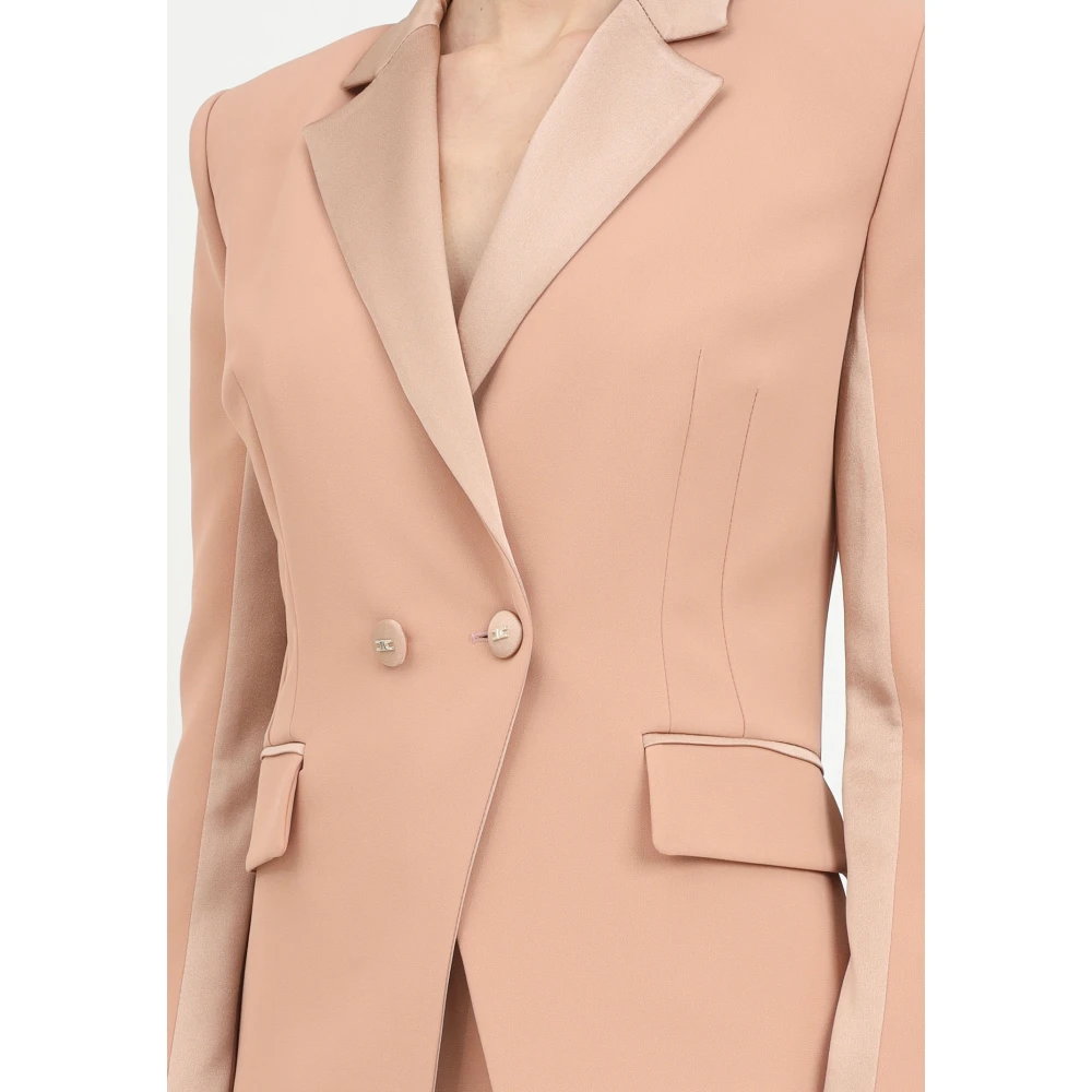 Elisabetta Franchi Dubbelborstig Naakt Jas Elegante Stijl Pink Dames