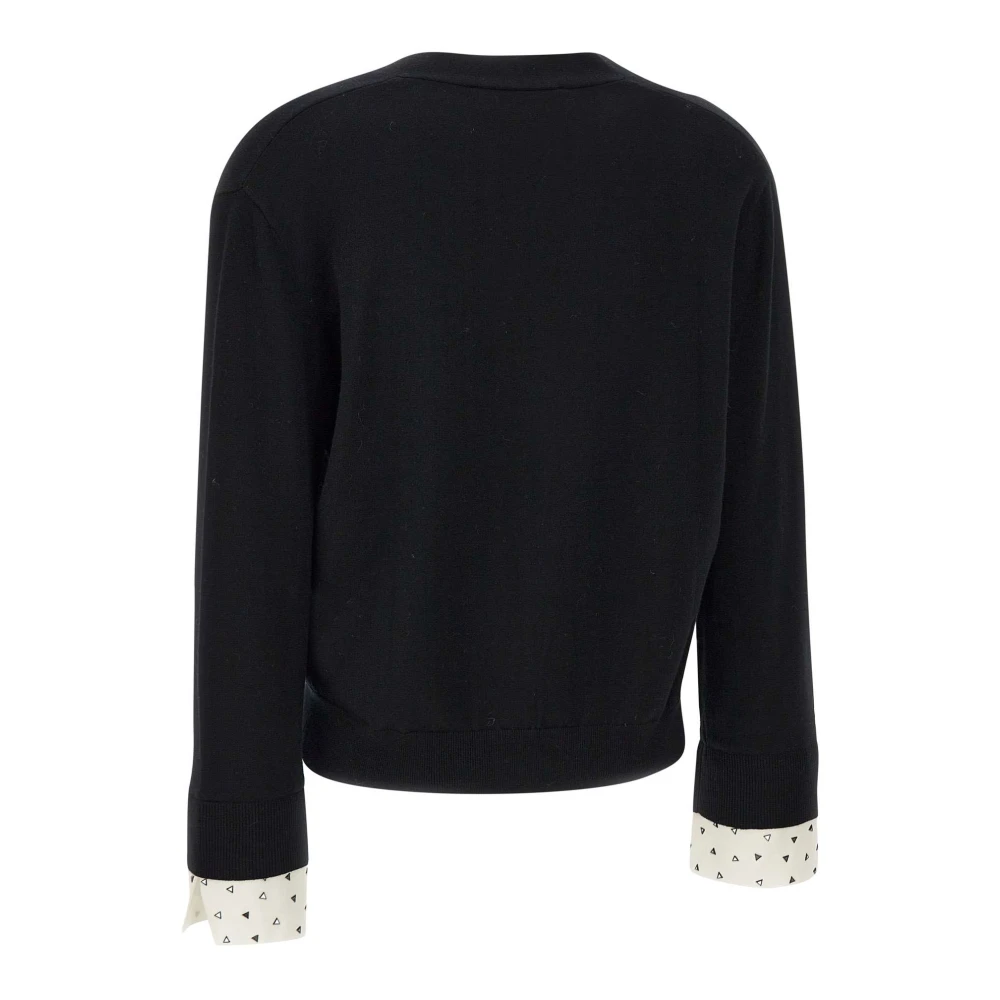Kaos Zwarte V-hals Vest met Helder Decor Black Dames