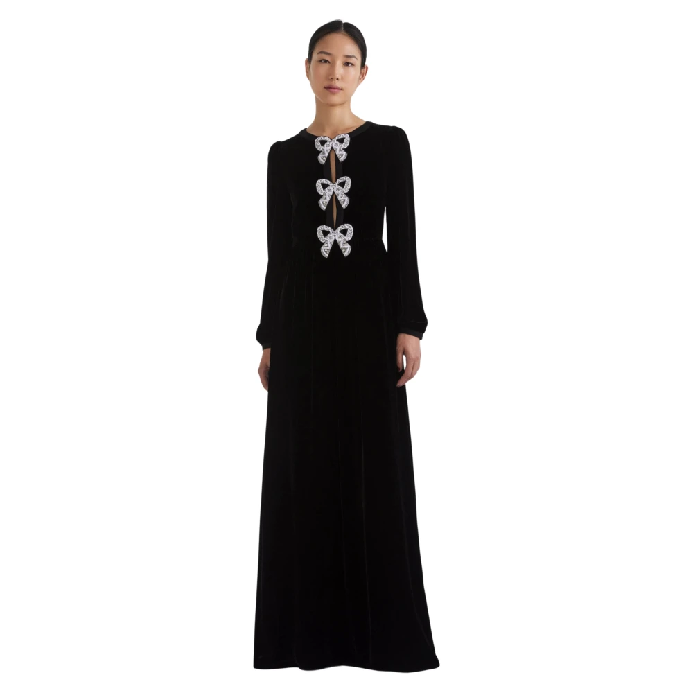 Saloni Zwarte fluwelen jurk met versierde strikken van zijde Black Dames