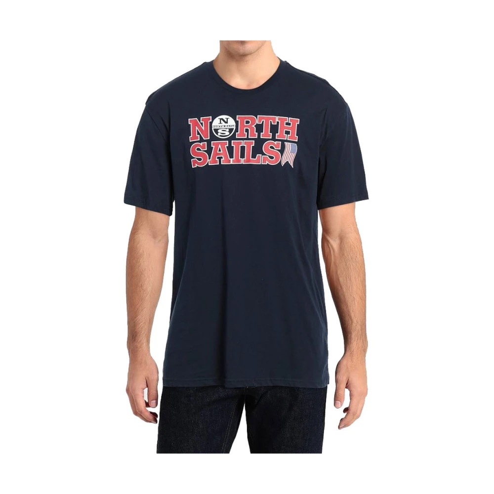 North Sails Navy Blauw Katoen Met Logo Print Tee Blue Heren