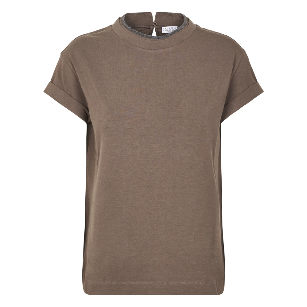 Brunello Cucinelli Brown Beaded-Neck Blouse - Female - Blouses - M - Blouses & Shirts